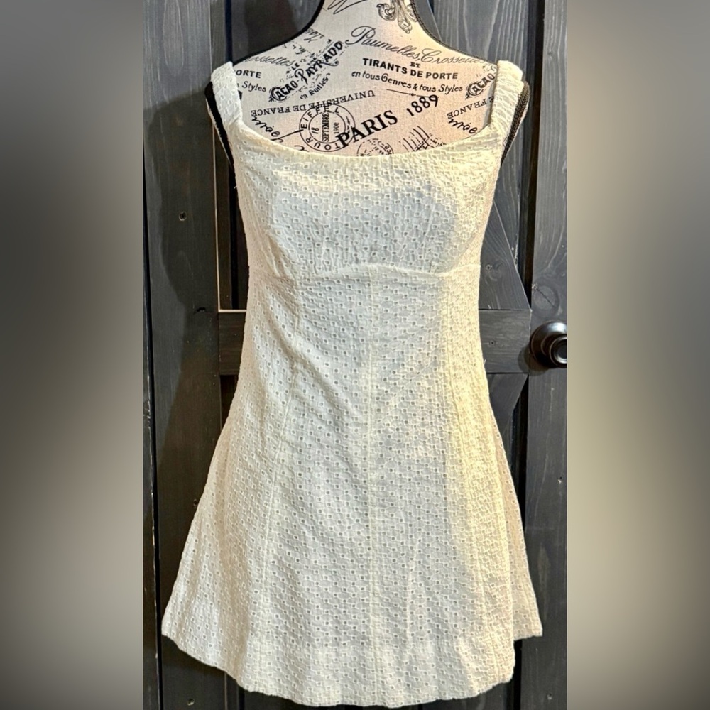 Free People Strapless Cream Eyelet Mini Dress